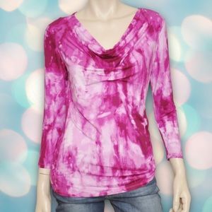 Michael Kors Women’s Pink Tie Dye Cowl Neck Long Sleeve Top Size S